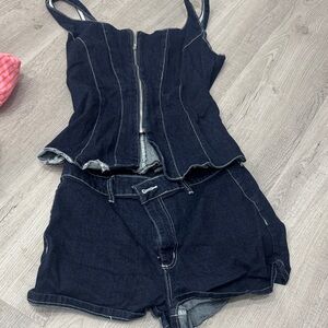 Fashion Nova Dark Denim Corset Top and Shorts Set